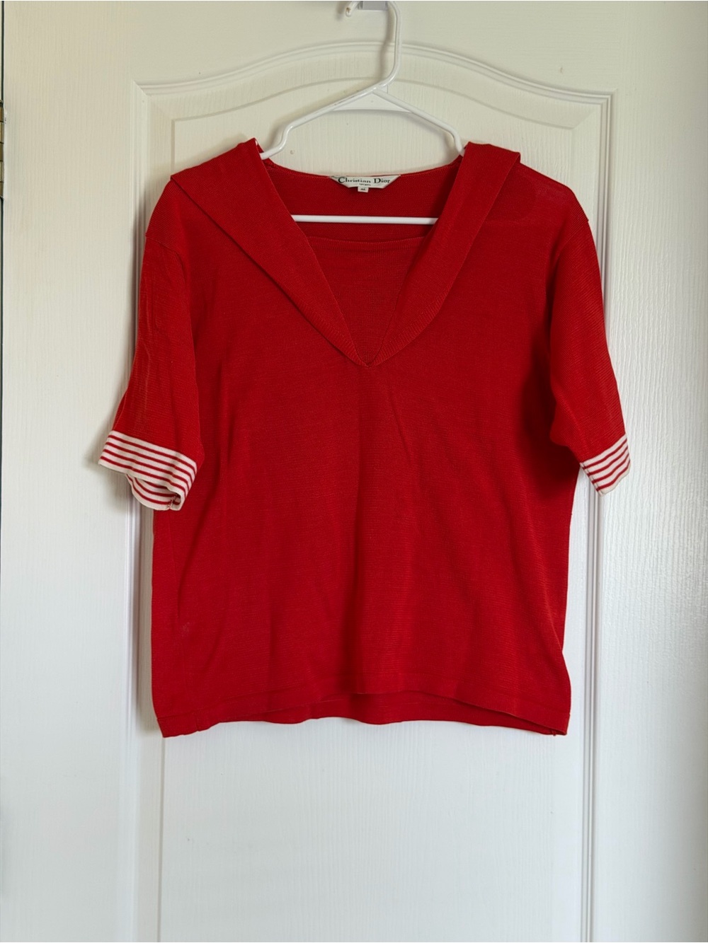 Vintage Christian Dior Sports Red Sailor Nautical Knit Top Shirt Women’s